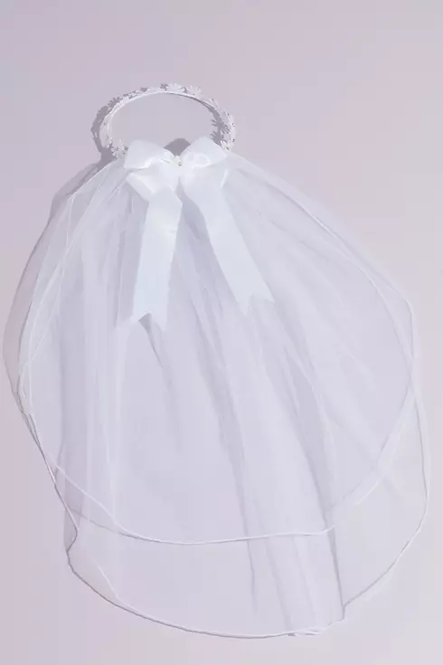 Daisy Chain Two Tier Communion Veil with Bow Image 1