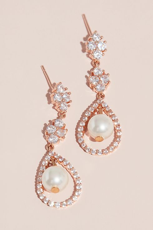 Crystal Cluster Earrings with Pave and Pearl Drop Image 1