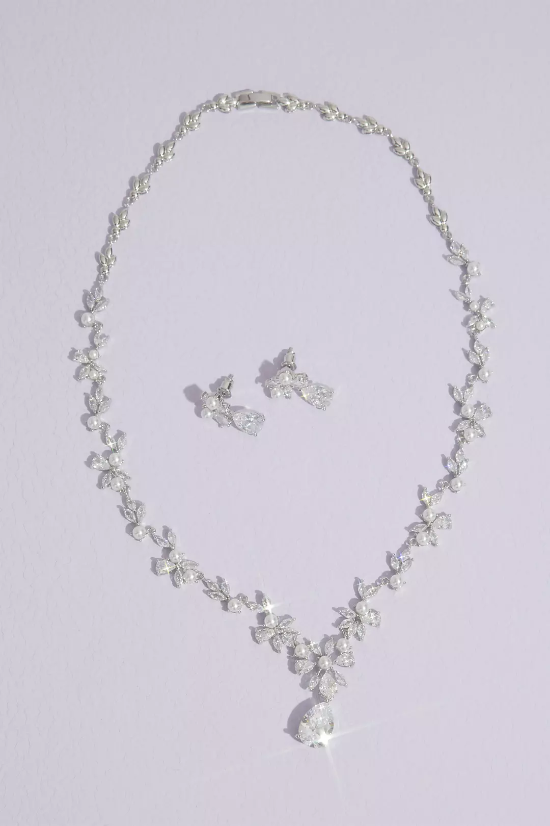 Floral Cubic Zirconia and Pearl Jewelry Set Image