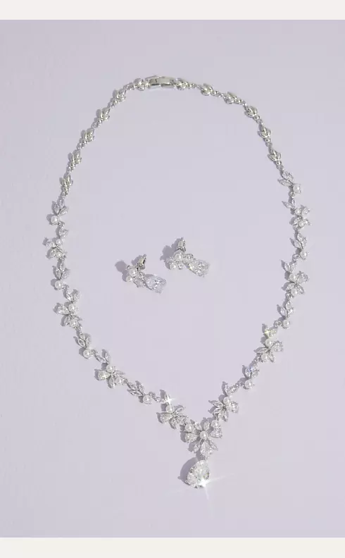 Floral Cubic Zirconia and Pearl Jewelry Set Image 1