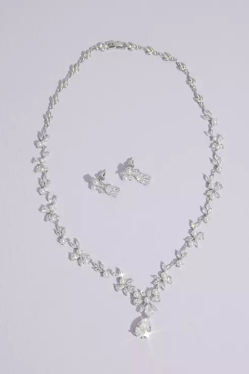 Floral Cubic Zirconia and Pearl Jewelry Set Image 1