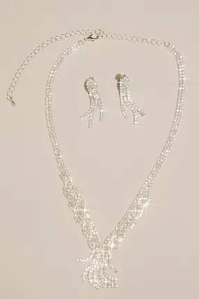 Fringe Y-Neck Rhinestone Necklace Set | David's Bridal Fringe Y-Neck Rhinestone Necklace Set | David's Bridal
