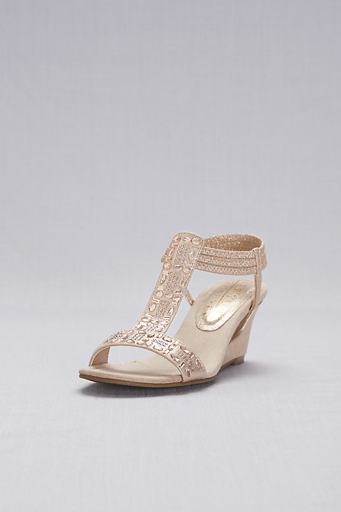 Crystal-Studded Cutout T-Strap Wedges Image