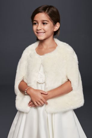 David's Bridal Faux-Fur Mock Neck Capelet OW2122 Ivory 2x - Ivory, 2x