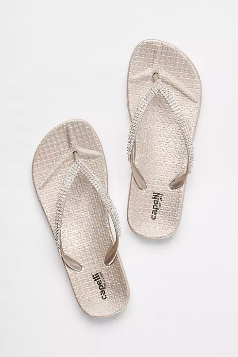 Molded Footbed Flip Flops with Tiny Crystal Straps Image 1