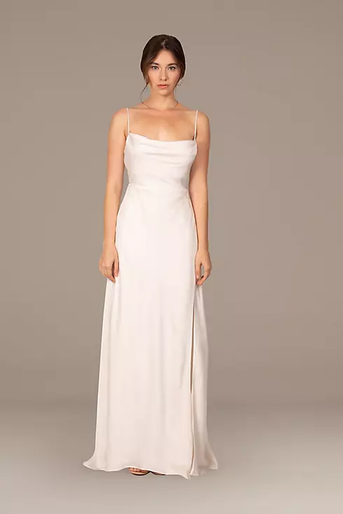 Rosabel Cowl Neck Satin Gown with Spaghetti Straps Image 1