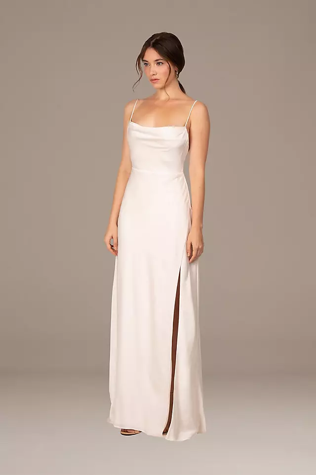 Rosabel Cowl Neck Satin Gown with Spaghetti Straps Image 2