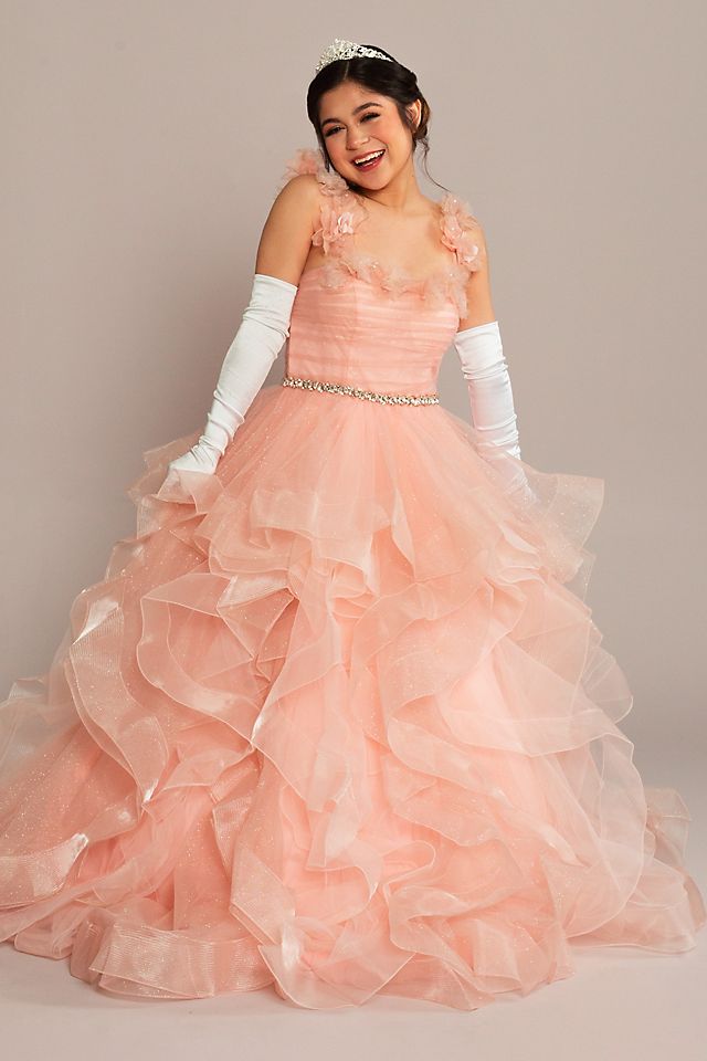 Ruffle Tulle Quince Dress with Convertible Straps Image 4