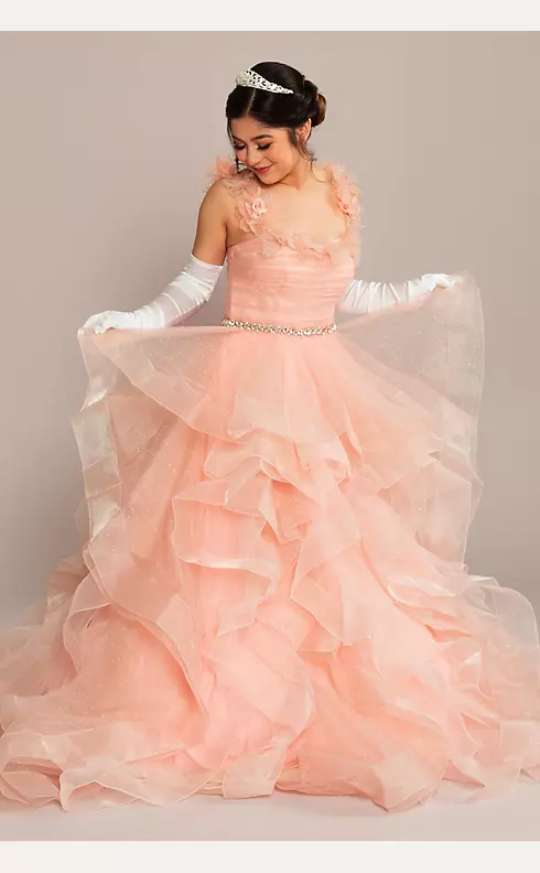 Ruffle Tulle Quince Dress with Convertible Straps