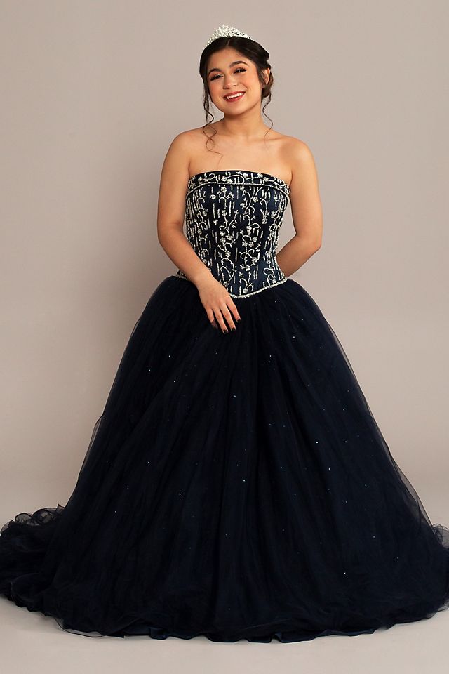 Beaded Satin and Tulle Strapless Quinceanera Dress Image 4