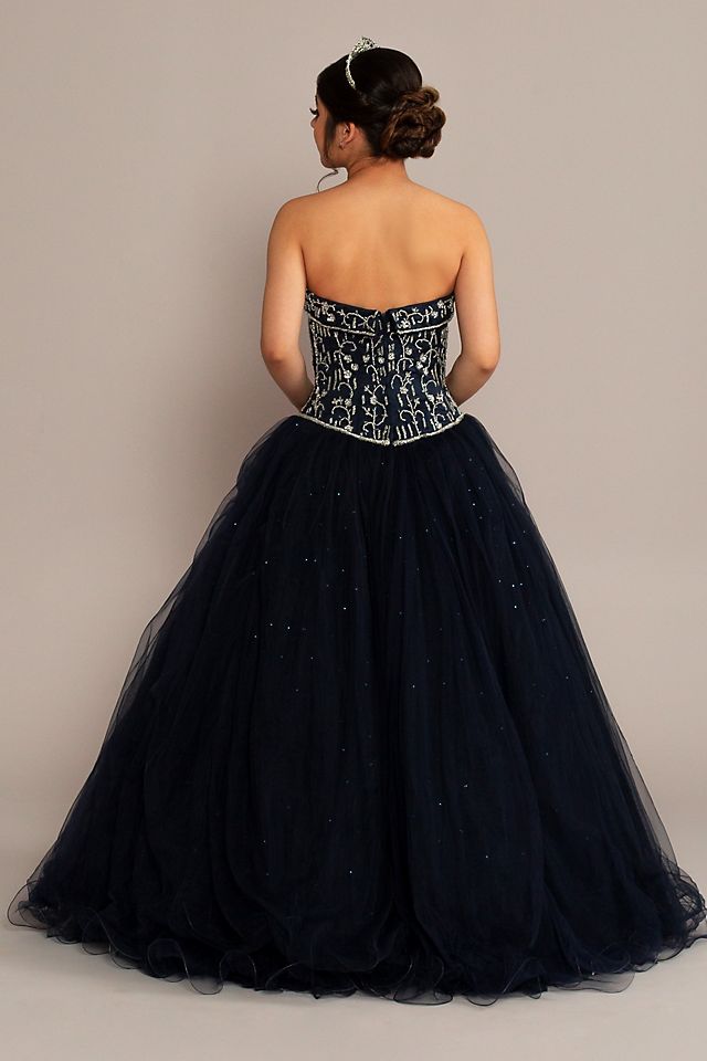 Beaded Satin and Tulle Strapless Quinceanera Dress Image 5