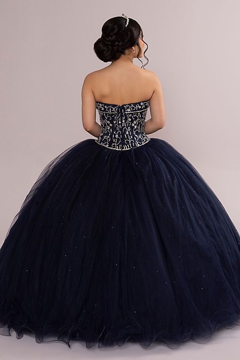 Beaded Satin and Tulle Strapless Quinceanera Dress Image 2