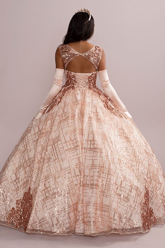 Patterned Sequin Quince Ball Gown with Bolero Image 3