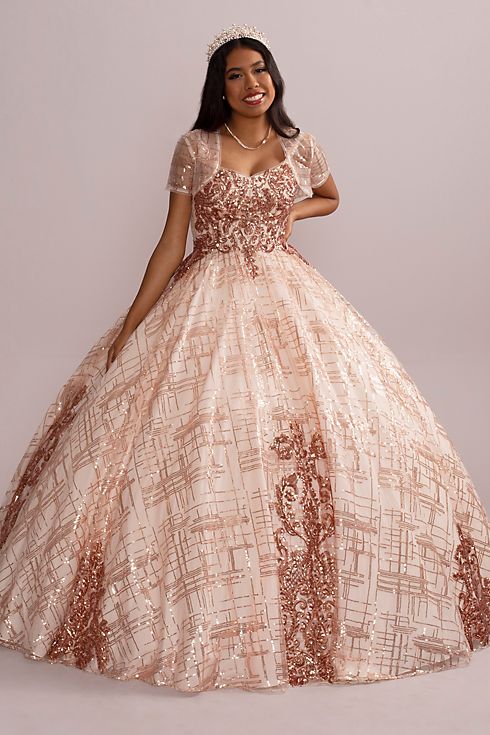 Patterned Sequin Quince Ball Gown with Bolero Image 2