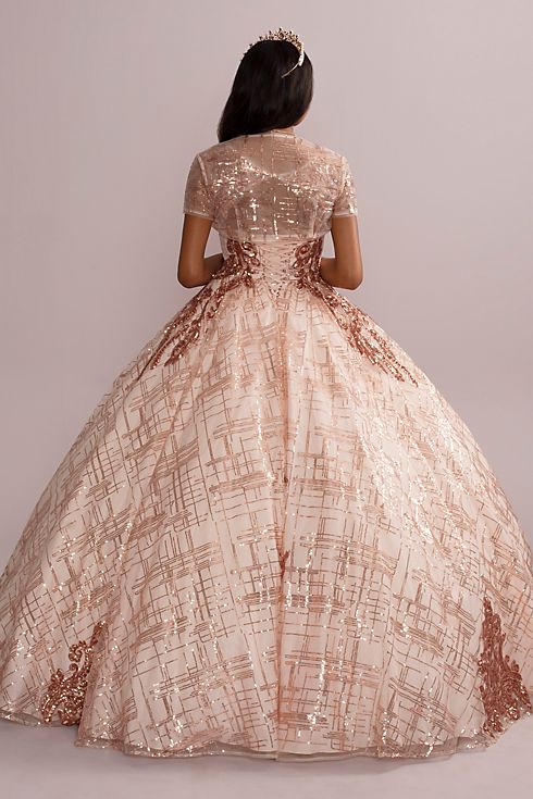 Patterned Sequin Quince Ball Gown with Bolero Image 4