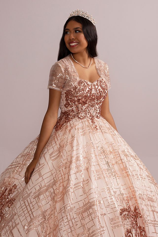 Patterned Sequin Quince Ball Gown with Bolero Image 6
