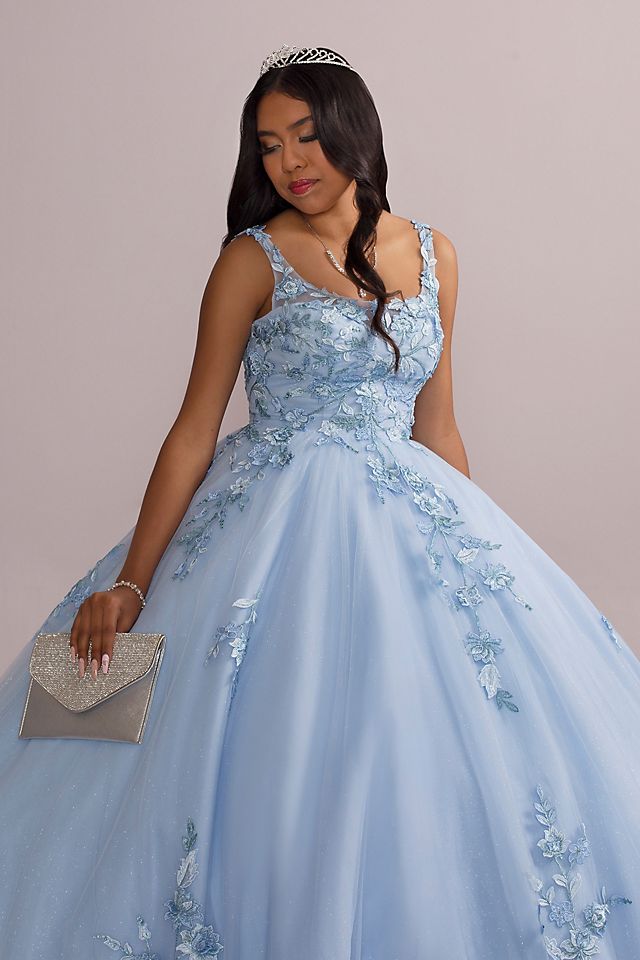 Metallic Floral Glitter Tulle Quince Ball Gown Image 3