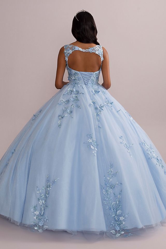 Metallic Floral Glitter Tulle Quince Ball Gown Image 2
