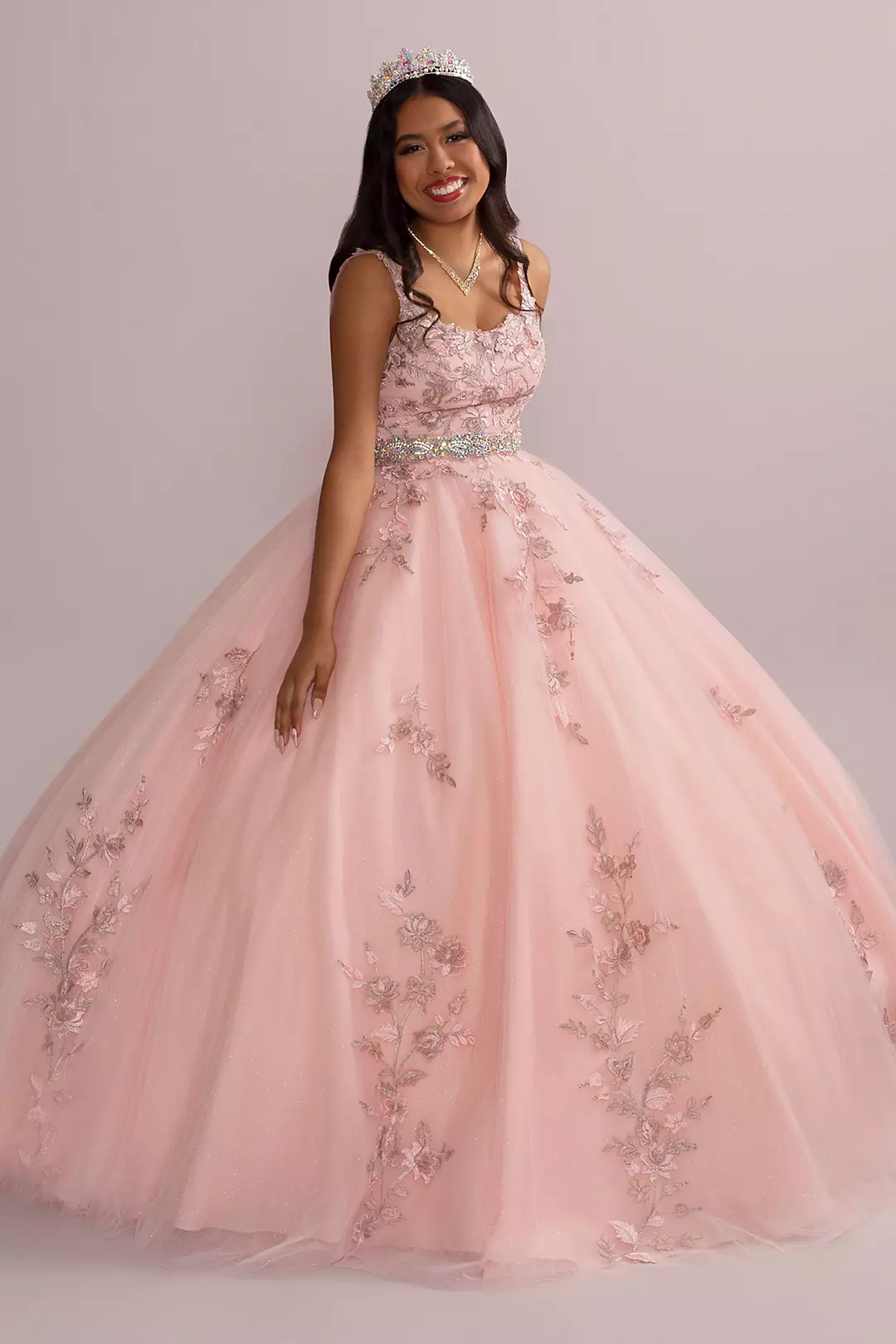 Metallic Floral Glitter Tulle Quince Ball Gown Image