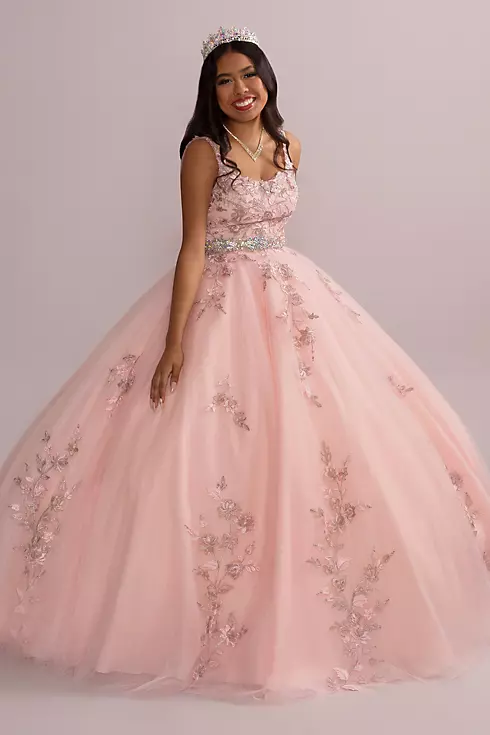 Metallic Floral Glitter Tulle Quince Ball Gown Image 1