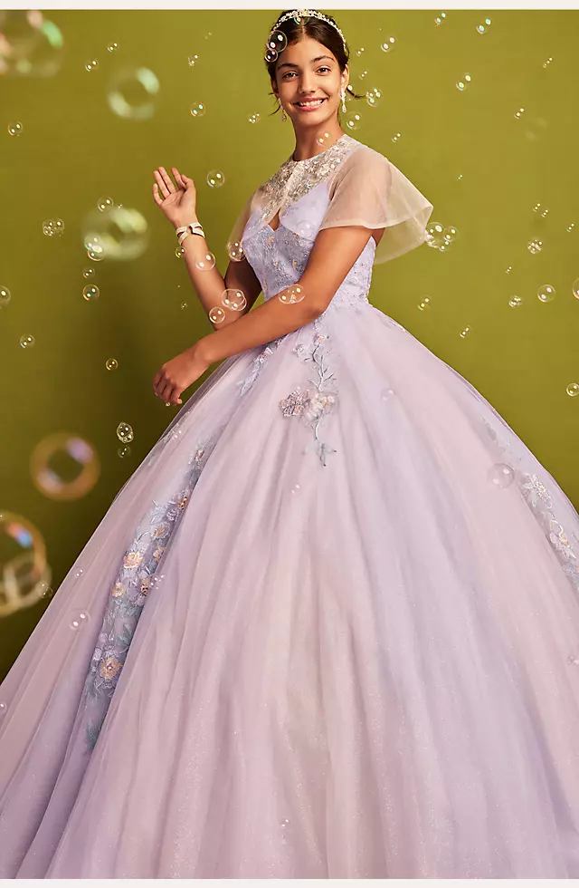 Multicolor Floral Quince Ball Gown with Capelet Image 8