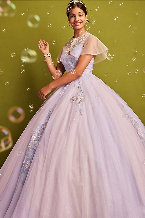 Multicolor Floral Quince Ball Gown with Capelet Image 8