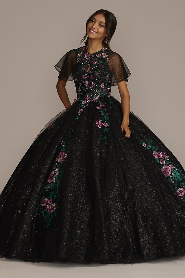 Multicolor Floral Quince Ball Gown with Capelet Image 2