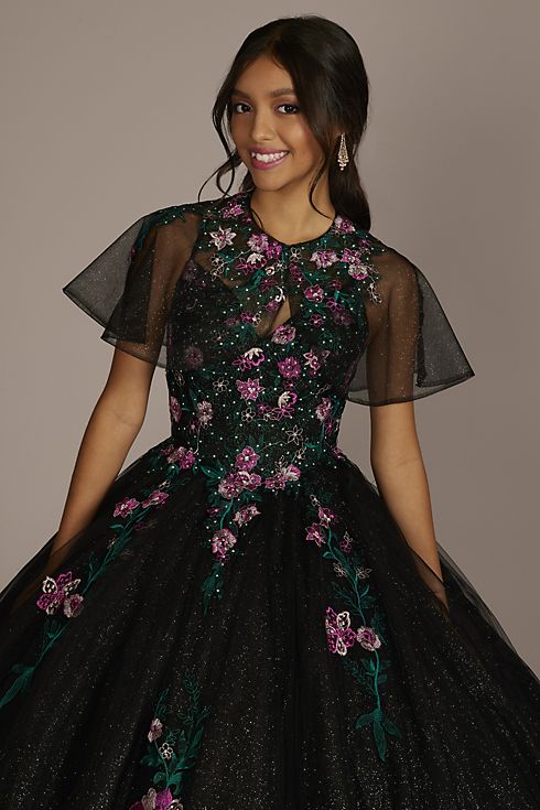 Multicolor Floral Quince Ball Gown with Capelet Image 6