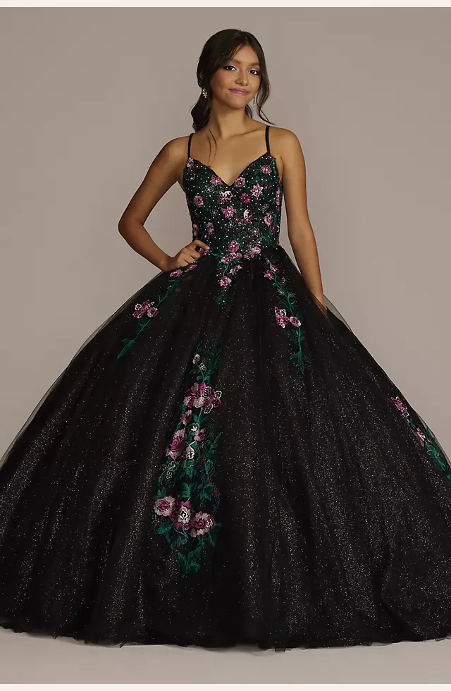 Multicolor Floral Quince Ball Gown with Capelet Image