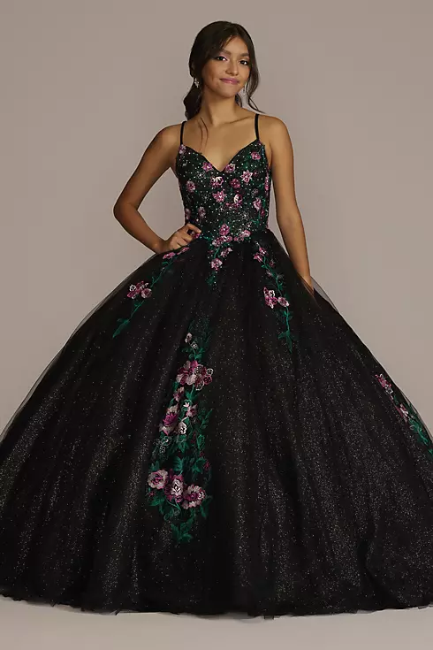 Multicolor Floral Quince Ball Gown with Capelet Image 1