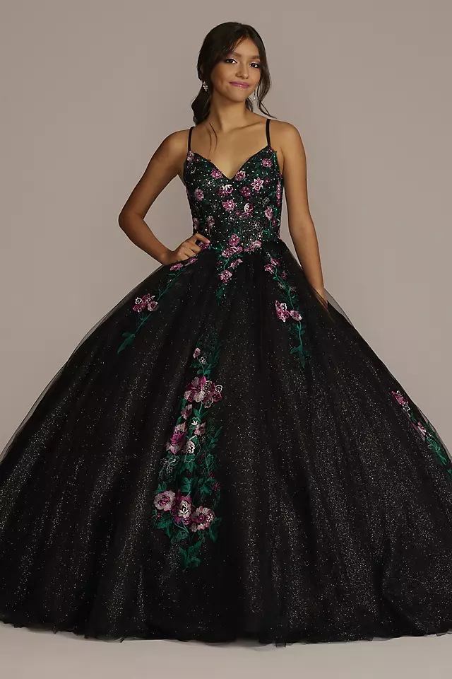 Multicolor Floral Quince Ball Gown with Capelet Image