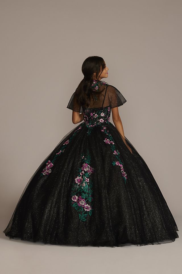 Multicolor Floral Quince Ball Gown with Capelet Image 4