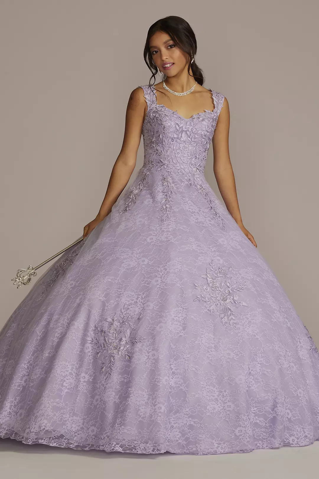 Lace Applique Semi-Cap Sleeve Quince Ball Gown Image