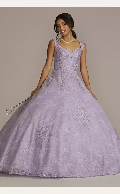 Lace Applique Semi-Cap Sleeve Quince Ball Gown Image 1