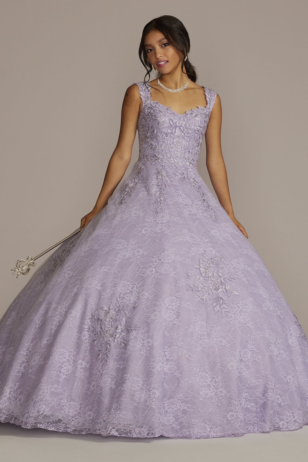 Lace Applique Semi-Cap Sleeve Quince Ball Gown Image 1