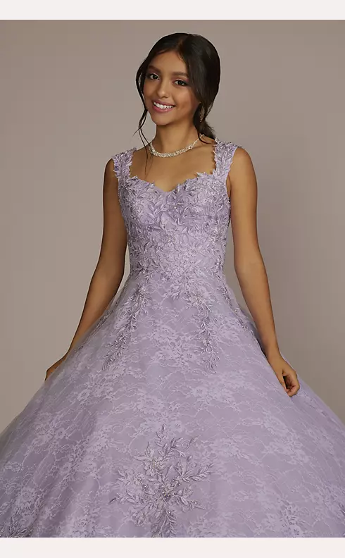 Lace Applique Semi-Cap Sleeve Quince Ball Gown Image 3