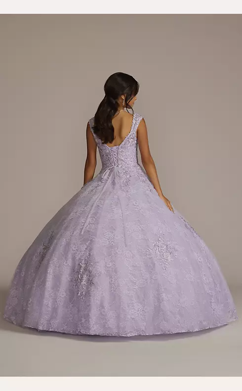 Lace Applique Semi-Cap Sleeve Quince Ball Gown Image 2