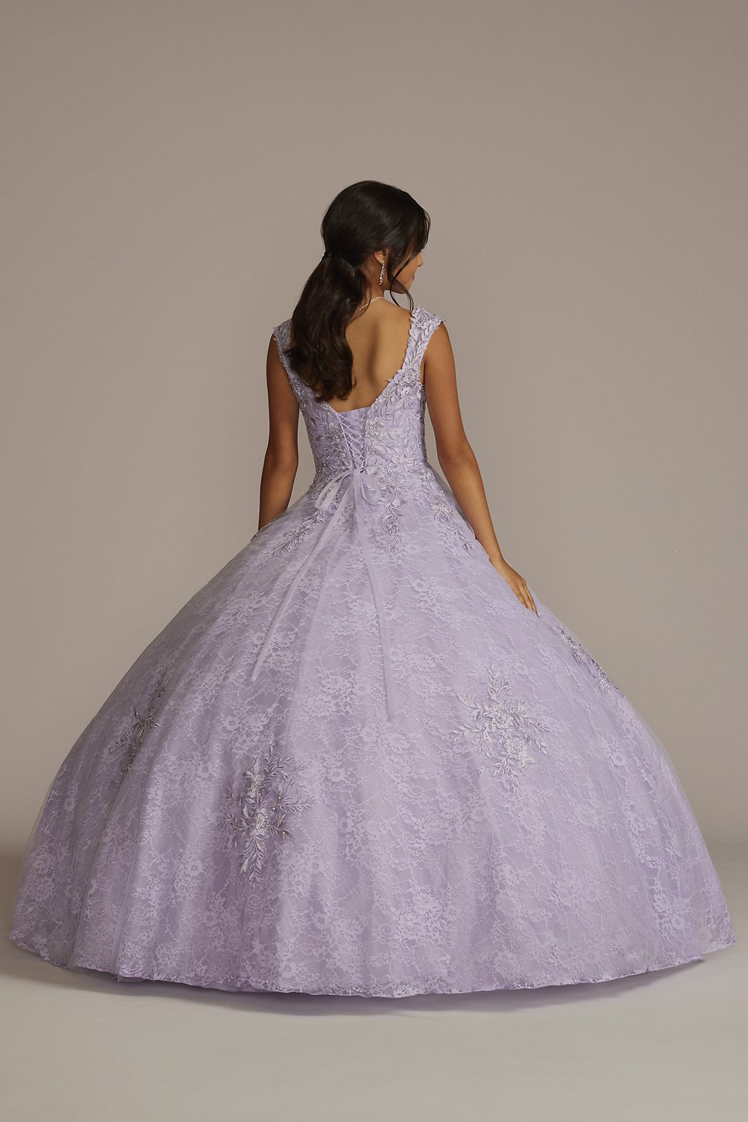 Lace Applique Semi-Cap Sleeve Quince Ball Gown Image 2