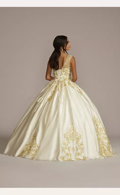 Illusion Cap Sleeve Pleated Quince Ball Gown