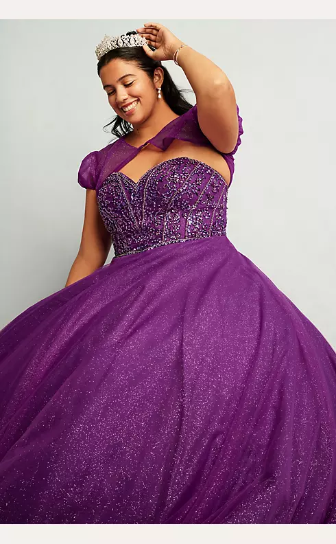 Beaded Bodice Ball Gown Quince Dress with Bolero Image 7