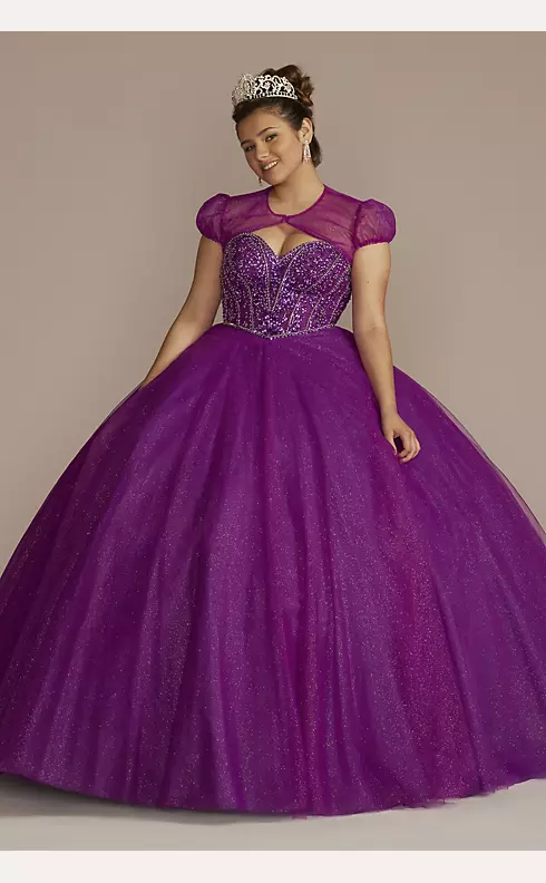 Beaded Bodice Ball Gown Quince Dress with Bolero Image 3