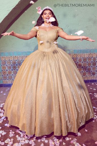slim fit dress slacks LAYERED GOLD LACE BALL GOWN CD15711 main image 1