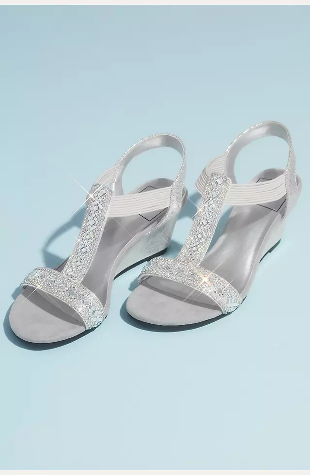 Crystal Pull On Metallic T-Strap Wedge Sandals Image 5