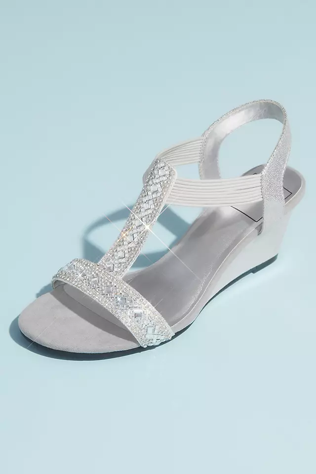 Crystal Pull On Metallic T-Strap Wedge Sandals Image