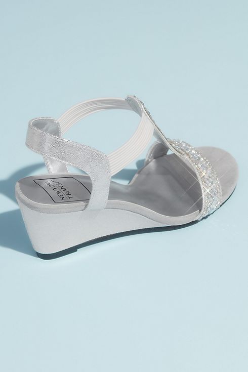 dække over med tiden Besættelse Crystal Pull On Metallic T-Strap Wedge Sandals | David's Bridal