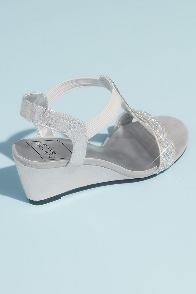Crystal Pull On Metallic T-Strap Wedge Sandals Image 2