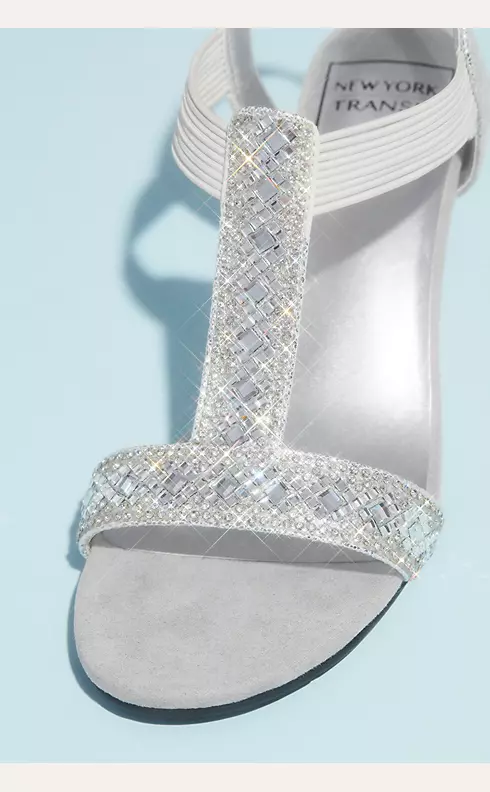 Crystal Pull On Metallic T-Strap Wedge Sandals Image 3