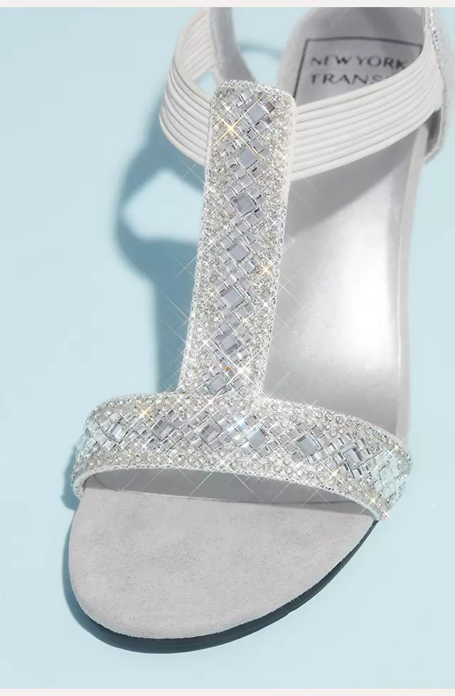 Crystal Pull On Metallic T-Strap Wedge Sandals Image 3