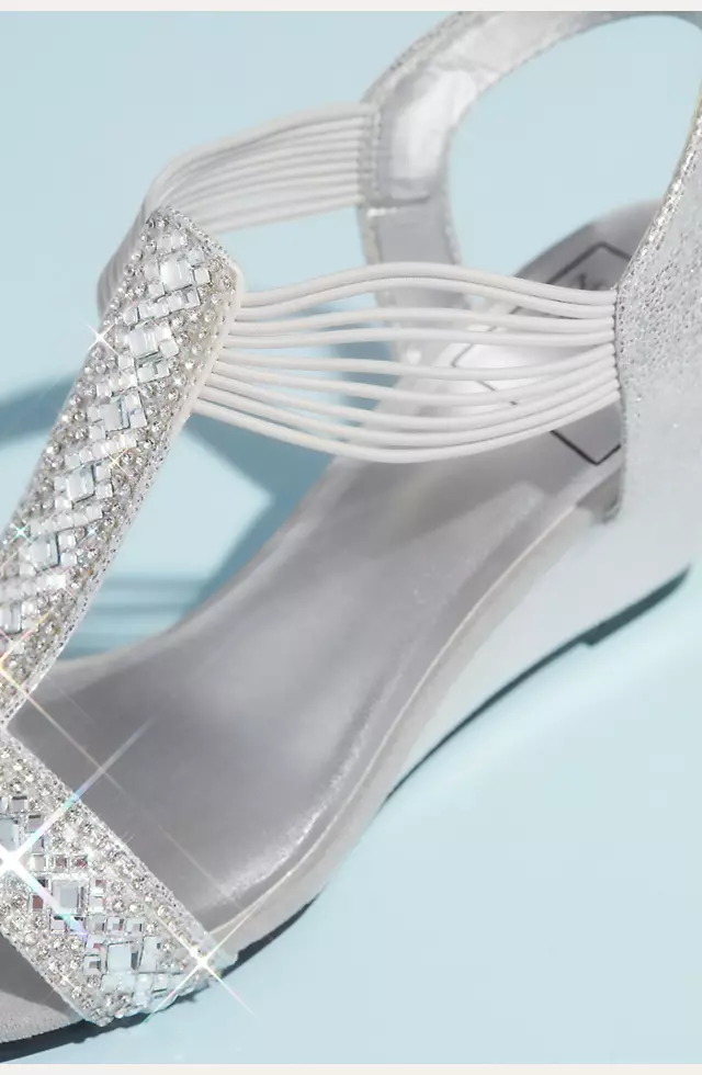 Crystal Pull On Metallic T-Strap Wedge Sandals Image 4