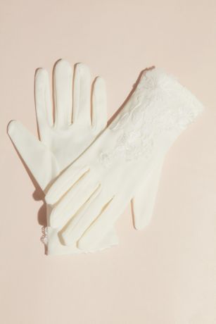 Elegant Short White Rose Lace Gloves Wedding Gloves Costume Party Gloves